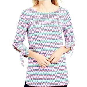 Talbots Womens Whale Tail Wavy Print Multi Color Long Sleeve Top Size LP